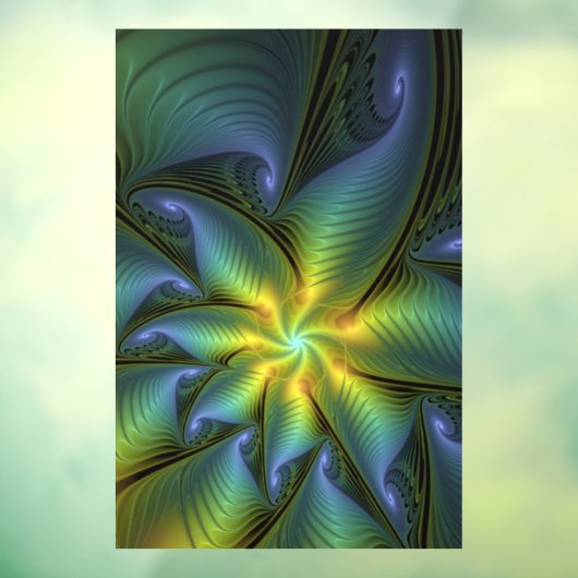 Autocollant Pour Fenêtre Etoile Abstraite, Bleu brillant Vert Or Fractal Ar (Feuille 3)
