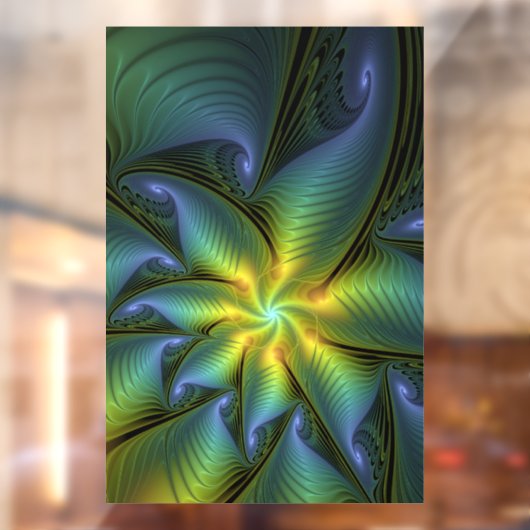 Autocollant Pour Fenêtre Etoile Abstraite, Bleu brillant Vert Or Fractal Ar (Feuille 2)