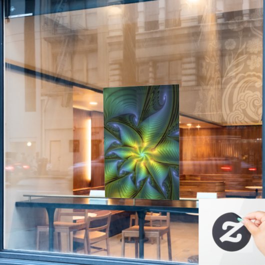 Autocollant Pour Fenêtre Etoile Abstraite, Bleu brillant Vert Or Fractal Ar (Fenêtre de café)