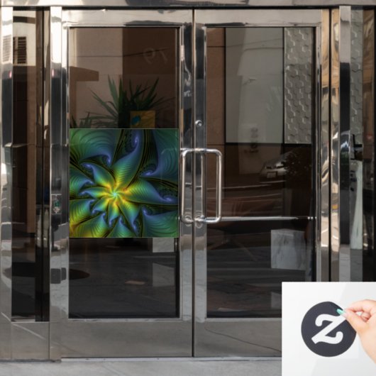Autocollant Pour Fenêtre Etoile Abstraite, Bleu brillant Vert Or Fractal Ar (Porte de bureau)