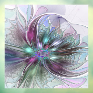Autocollant Pour Fenêtre Fantaisie Abstraite Moderne Fleur Fractale Colorée