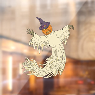 Autocollant Pour Fenêtre Fantôme à tête de citrouille Art d'Halloween