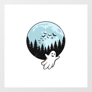 Autocollant Pour Fenêtre Fantôme d'Halloween Forêt Sombre Lune Vintage_1