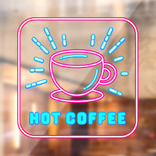 Autocollant Pour Fenêtre Faux Néon Café Chaud