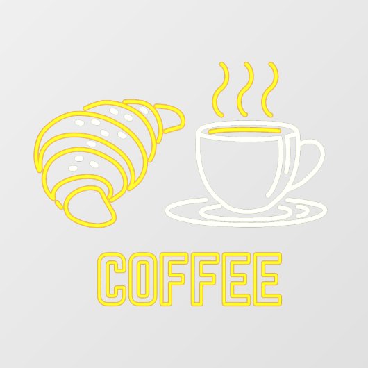 Autocollant Pour Fenêtre Faux Neon Coffee et Croissant Signal Clouer (Feuille)