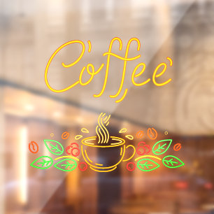 Autocollant Pour Fenêtre Faux Néon Feuilles de Café Café Shop