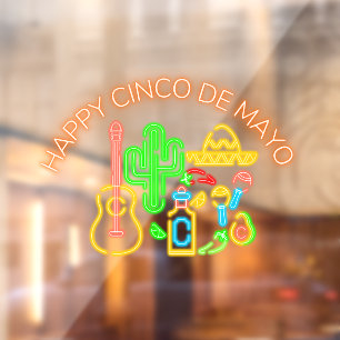 Autocollant Pour Fenêtre Faux Néon Joyeux Cinco de Mayo Boutique