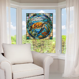 Autocollant Pour Fenêtre Faux Verre Tiré Tortue de la mer Clôture