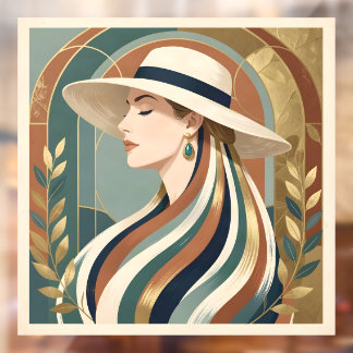 Autocollant Pour Fenêtre Femme avec chapeau de soleil art déco