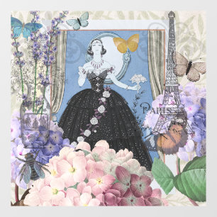 Autocollant Pour Fenêtre Femme élégante bleue Robe florale Chic