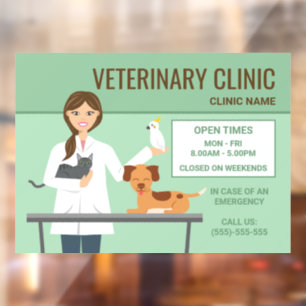 Autocollant Pour Fenêtre Femme vétérinaire & Animaux - Heures d'ouverture d