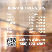 Autocollant Pour Fenêtre Fenêtre de code QR des heures d'ouverture (Feuille 2)