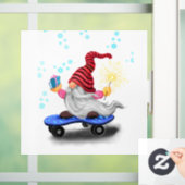 Autocollant Pour Fenêtre Fenêtre de Noël Clouer Patinage Gnome avec cadeaux (Maison)