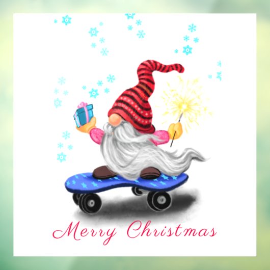 Autocollant Pour Fenêtre Fenêtre de Noël Clouer Patinage Gnome avec cadeaux (Feuille 3)