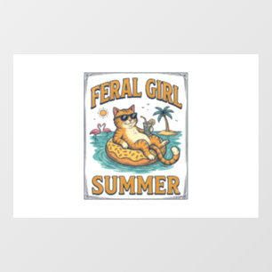 Autocollant Pour Fenêtre Feral Girl Summer Cat Float Vintage Shirt Design_1