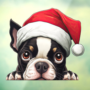 Autocollant Pour Fenêtre Festive Noël Boston Terrier Cling fenêtre