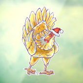 Autocollant Pour Fenêtre Festive Poulet de Noël Clou de fenêtre (Feuille 3)