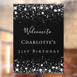 Autocollant Pour Fenêtre fête d'anniversaire noir argent étoiles bienvenue