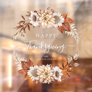 Autocollant Pour Fenêtre Feuilles de chêne rustiques Joyeux Thanksgiving