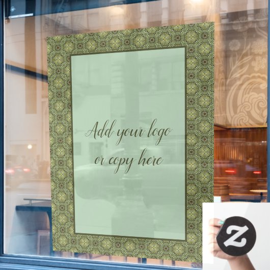 Autocollant Pour Fenêtre Filigree vert Sage et or  (Fenêtre de café)