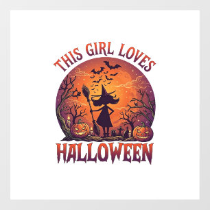 Autocollant Pour Fenêtre Fille aime Halloween Sorcière Citrouilles Chauves-