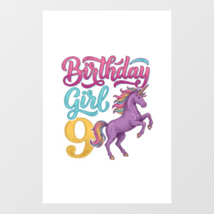 Autocollant Pour Fenêtre Fille d'anniversaire 9 Licorne Dessin de gravure v