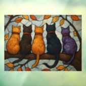 Autocollant Pour Fenêtre Five Cats on a Tree Branch Stained Glass Style (Feuille 3)