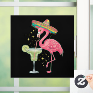 Autocollant Pour Fenêtre Flamant qui boit une Margarita Drôle de Poncho Mex