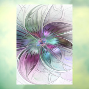 Autocollant Pour Fenêtre Fleur Abstraite colorée Art moderne floral fractal
