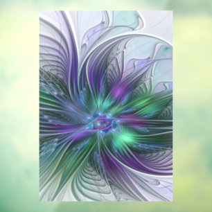 Autocollant Pour Fenêtre Fleur Abstraite Moderne Art Fractal Vert Violet