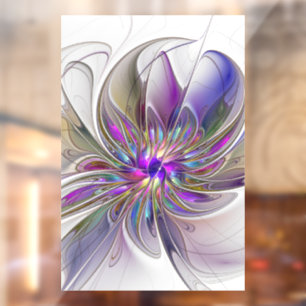 Autocollant Pour Fenêtre Fleur d'art fractal abstrait énergique et coloré