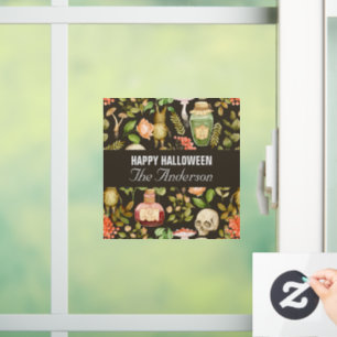 Autocollant Pour Fenêtre Fleur de champignon Plante de crâne Halloween Abst
