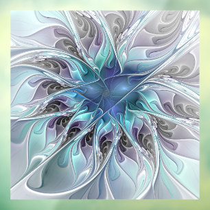Autocollant Pour Fenêtre Fleur de fractale moderne abstraite avec du bleu