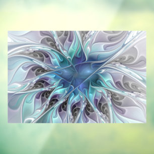 Autocollant Pour Fenêtre Fleur de fractale moderne abstraite avec du bleu