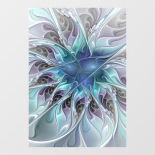 Autocollant Pour Fenêtre Fleur de fractale moderne abstraite avec du bleu