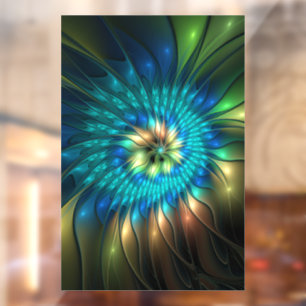 Autocollant Pour Fenêtre Fleur d'Imaginaire lumineux, Fractale Abstraite co