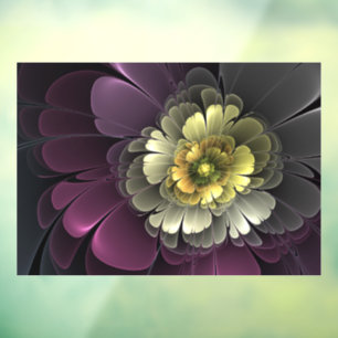 Autocollant Pour Fenêtre Fleur fractale grise et pourpre moderne abstraite