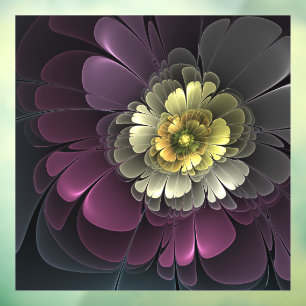 Autocollant Pour Fenêtre Fleur fractale grise et pourpre moderne abstraite