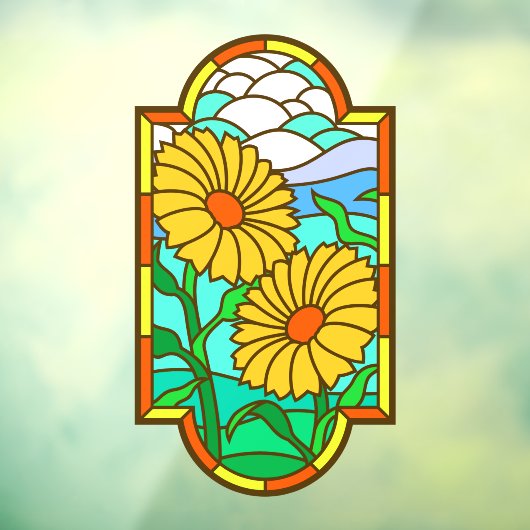 Autocollant Pour Fenêtre Fleur Jaune Ciel Bleu Faux Verre Trait (Feuille 3)