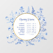 Autocollant Pour Fenêtre Fleur sauvage Bleu Français Heures d'ouverture (Feuille)