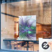 Autocollant Pour Fenêtre Fleur vert violet Art Abstrait moderne Fractal (Fenêtre de café)