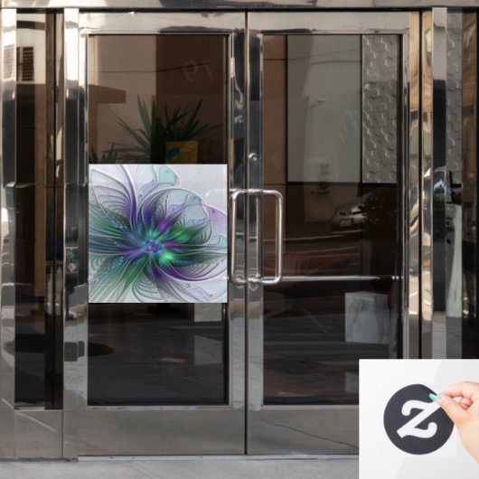 Autocollant Pour Fenêtre Fleur vert violet Art Abstrait moderne Fractal (Porte de bureau)