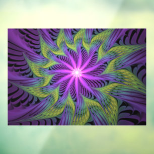 Autocollant Pour Fenêtre Fleur verte violette Art abstrait fractal moderne