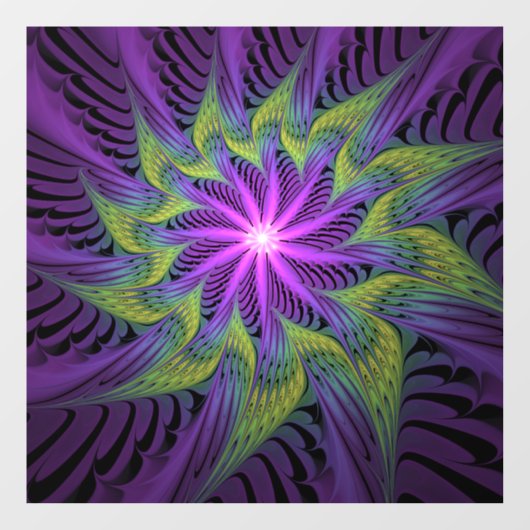 Autocollant Pour Fenêtre Fleuron vert violet Art Abstrait fractal moderne (Feuille)