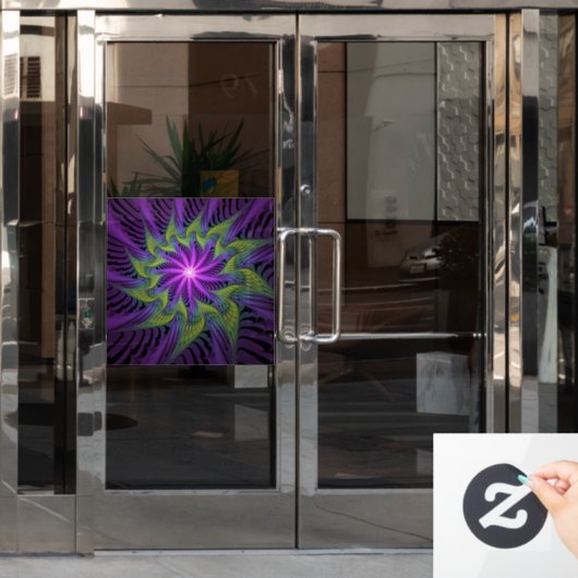 Autocollant Pour Fenêtre Fleuron vert violet Art Abstrait fractal moderne (Porte de bureau)