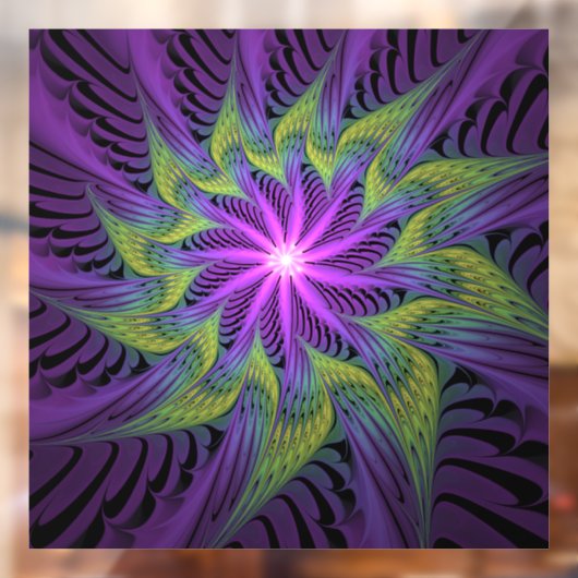 Autocollant Pour Fenêtre Fleuron vert violet Art Abstrait fractal moderne (Feuille 2)