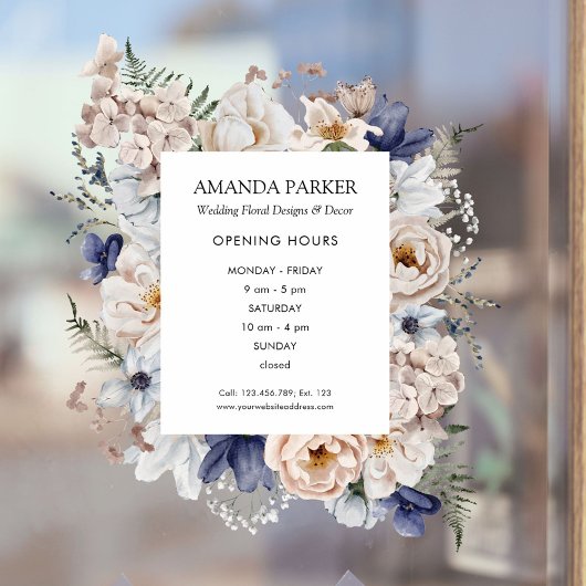 Autocollant Pour Fenêtre Fleurs Florales Bleu Beige Joli Aquarelle Magasin