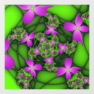 Autocollant Pour Fenêtre Fleurs fractales abstraites modernes rose vert néo