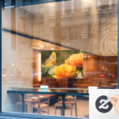 Autocollant Pour Fenêtre Fleurs Jaunes Profondes et Lumineuses avec Papillo (Fenêtre de café)