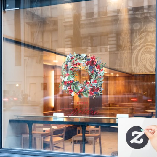 Autocollant Pour Fenêtre Fleurs rustiques rouge de Noël couronne joyeuses F (Fenêtre de café)